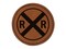 Railroad Crossing Train Round Iron-On Engraved Faux Leather Patch Applique - 2.5"